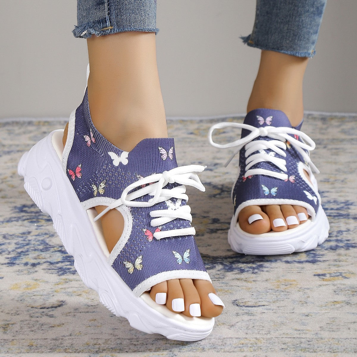 Print Lace-up Sports Sandals Mesh Shoes Shoes & Bags