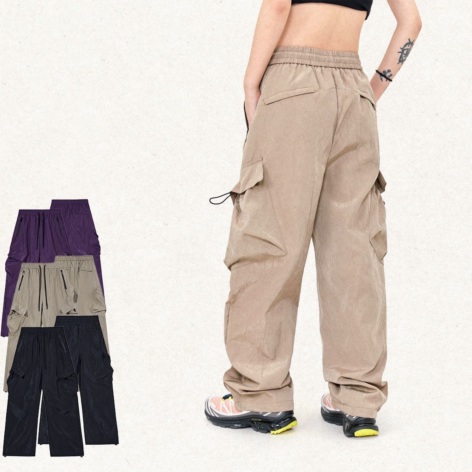 Vintage Crumpled Texture Loose Casual Paratrooper Pants Trousers apparel & accessories