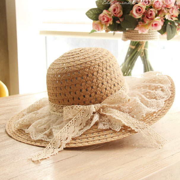 Stylish lace bow straw hat apparel & accessories