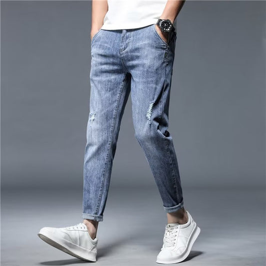 Loose Straight Ripped Stretch Pants men's clothing