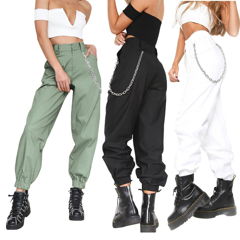 Sports Casual Pants Harem Wide Leg Belt Chain apparel & accessories