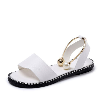 Women Summer Open Toed Simple Flat Roman Style Sandals Pearl Buckle Girl Student Shoes Shoes & Bags