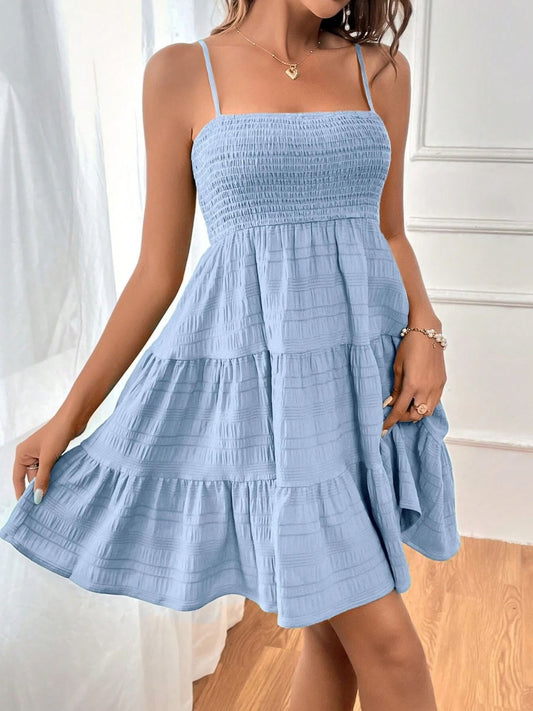 Tiered Smocked Square Neck Cami Dress Dresses & Tops