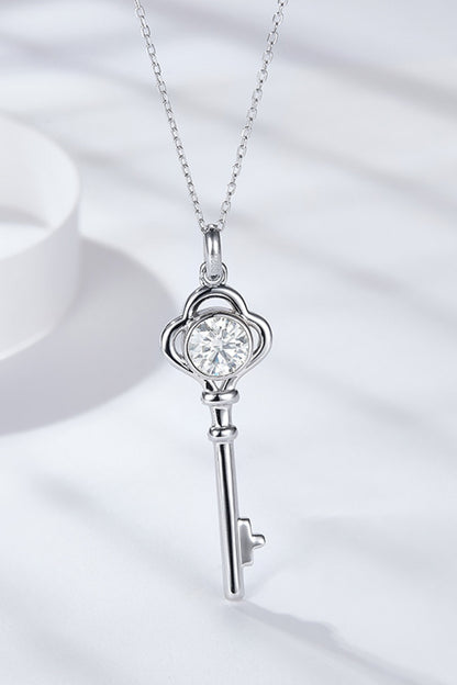 925 Sterling Silver 1 Carat Moissanite Key Pendant Necklace apparel & accessories