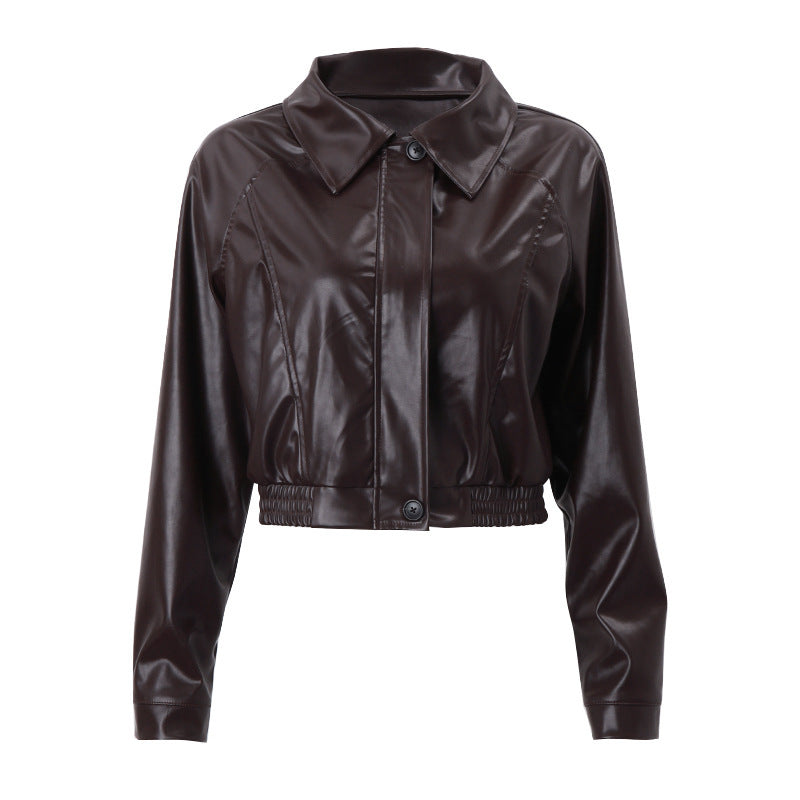 Elegant Retro Zipper PU Leather Jacket apparels & accessories