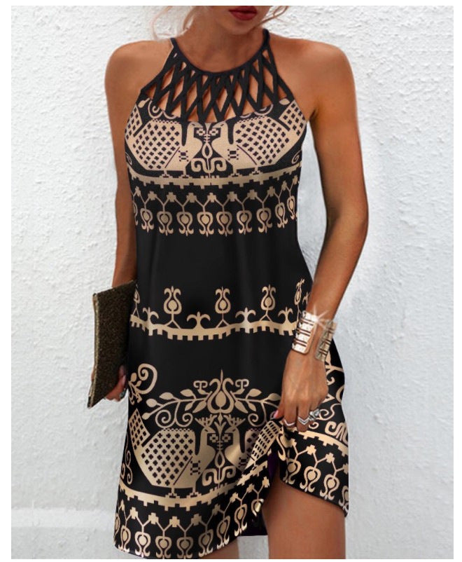 Fashion Print Dress Casual Halterneck Dresses For Women Summer Clothes apparels & accessories