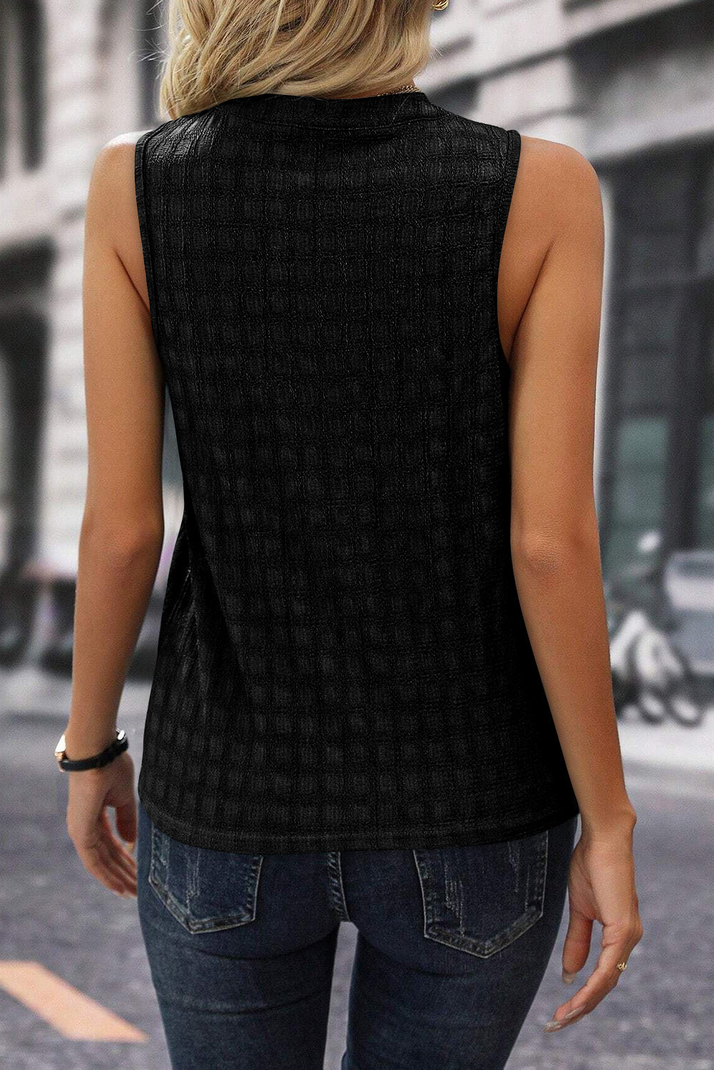 Solid Notched Sleeveless Blouse apparel & accessories