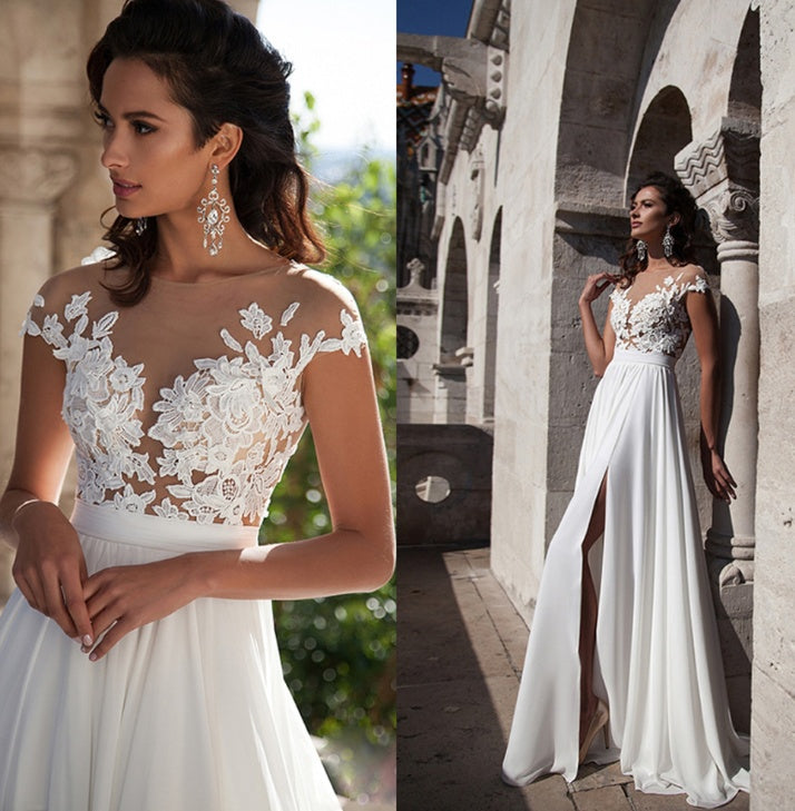 Bohemian wedding dress A word applique floor length chiffon bride dress apparels & accessories