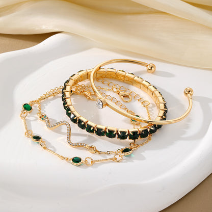 Fashion Green Grandmother Diamond Stretch Bracelet Women's 4-piece Set Jewelry