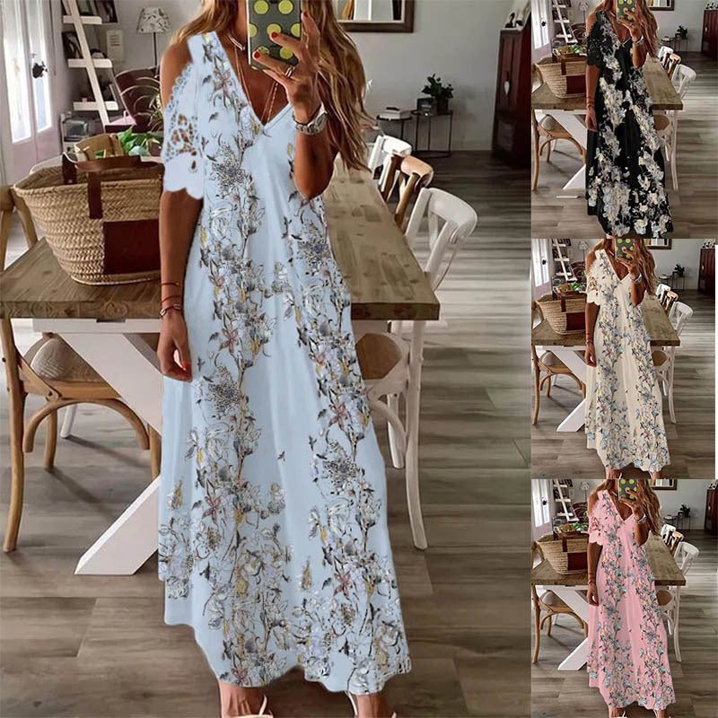 Women's Summer Floral Short Sleeve Printed Bohemian Dress apparels & accessories