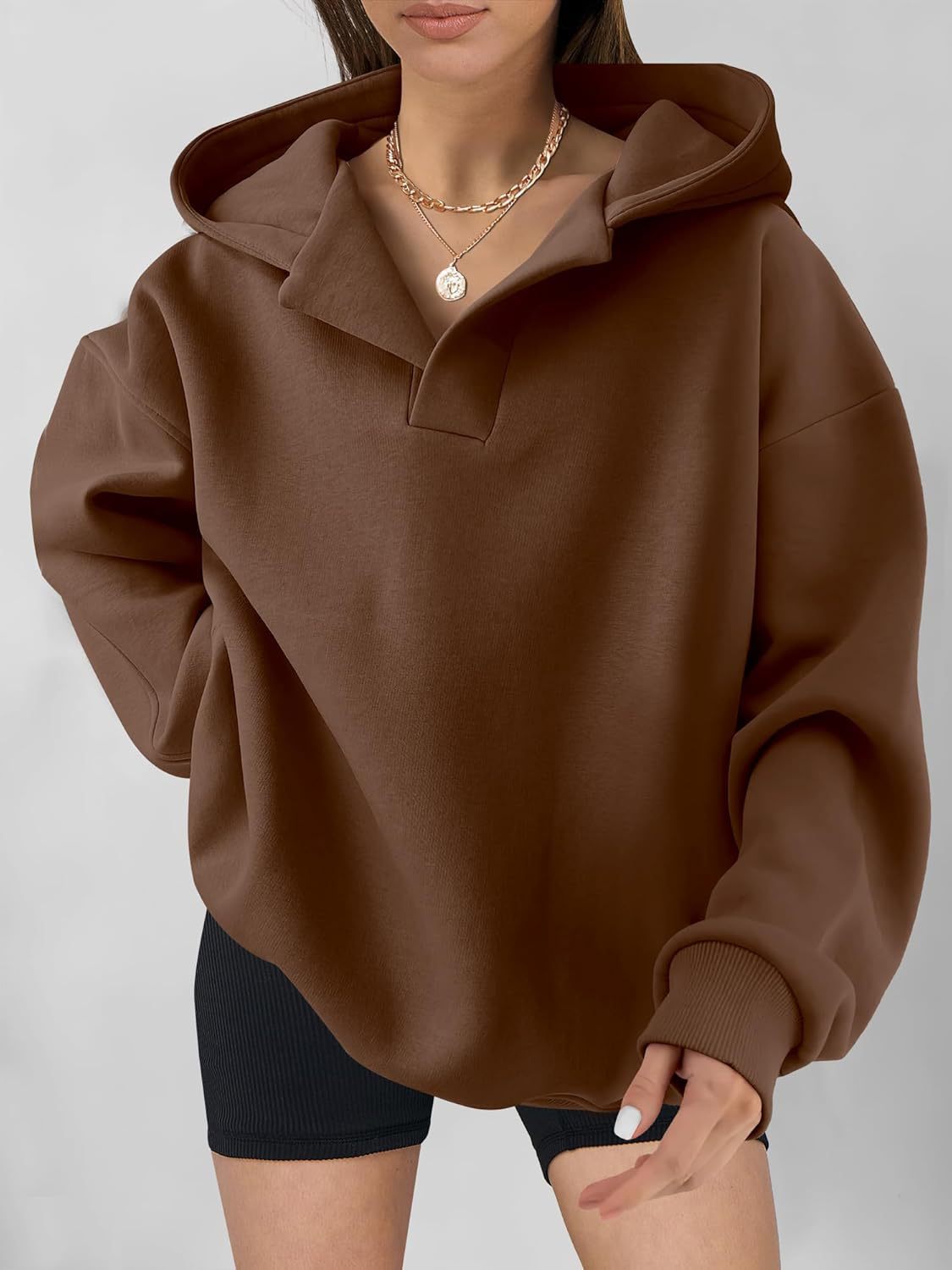 Women's Solid Color Hoodies Long Sleeve Hooded Solid Color Loose Sweater apparels & accessories