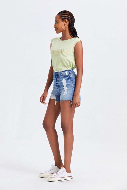 BAYEAS High Rise Bandless Denim Shorts Bottom wear