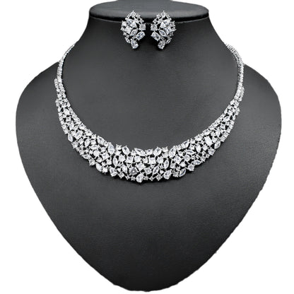 Simple Graceful Shining Zircon Necklace Earrings Set Jewelry