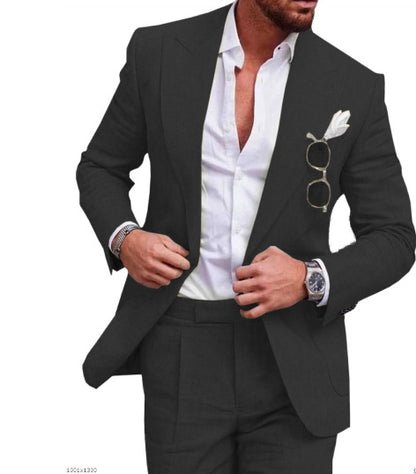 Men's Large Single Row One Button Solid Color Suit Two-piece Set apparel & accessories