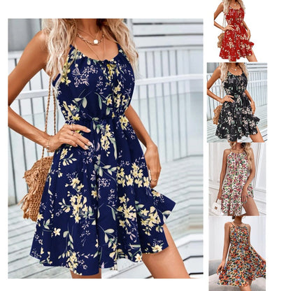 Floral Print Suspender Dress With Elastic Waist Design Fashion Summer Short Dresses Womens Clothing apparel & accessories