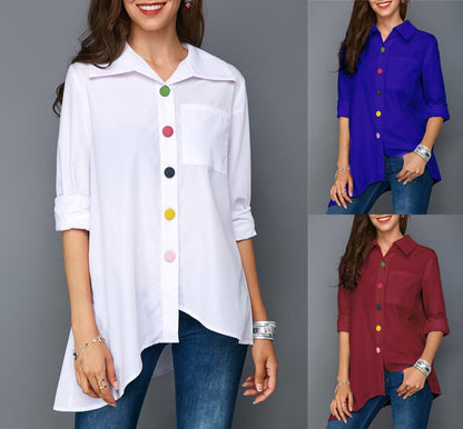 Women white shirt  colorful button simple tops apparel & accessories