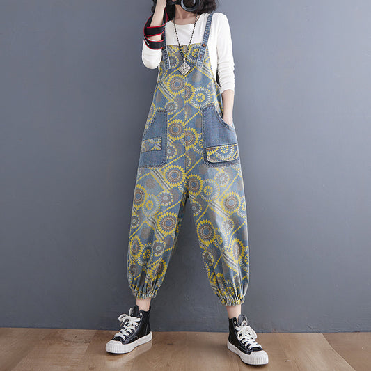 Spring Lean Print Jean Overalls For Women apparels & accessories