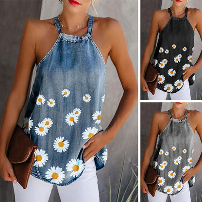 Printed denim camisole HOME