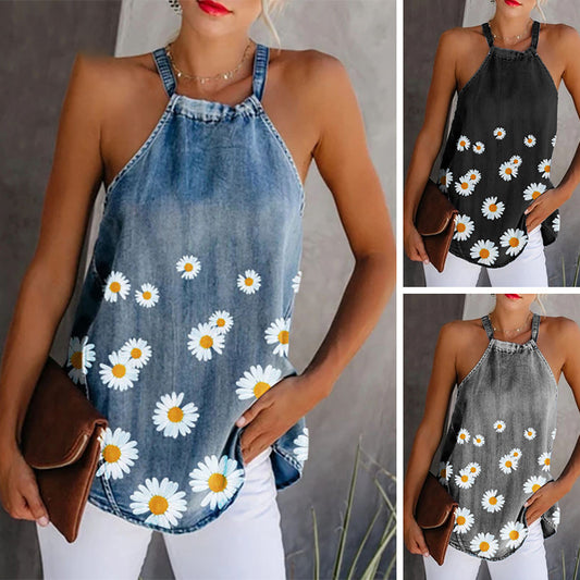 Printed denim camisole HOME