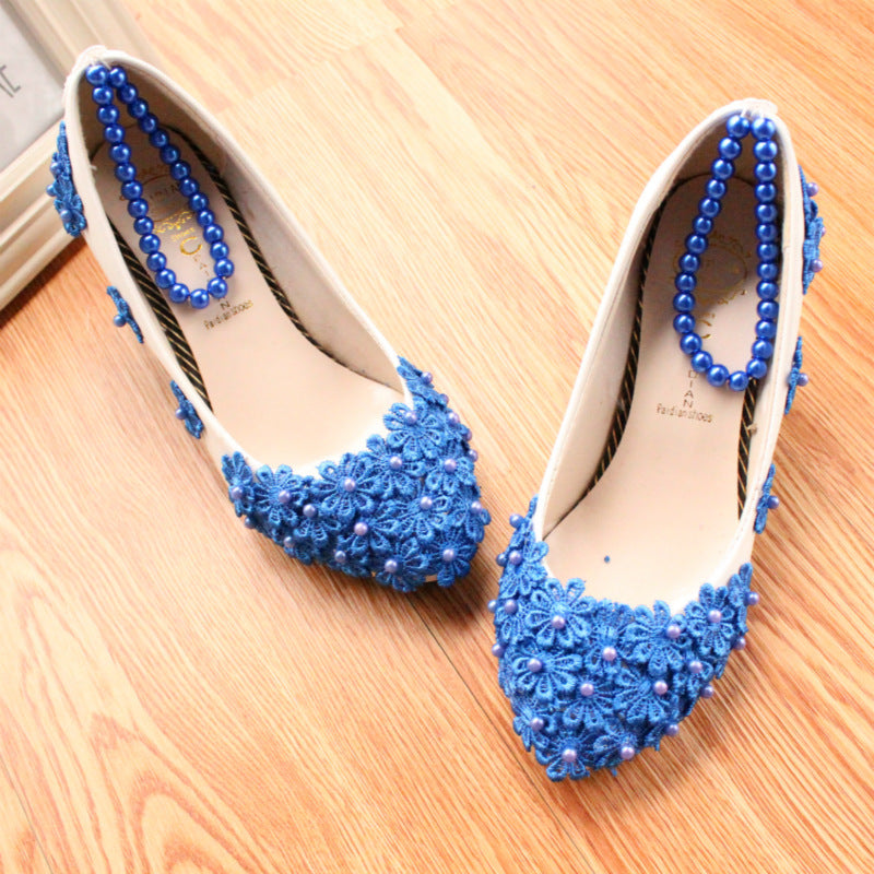 Women's Fashion Blue Pearl Anklet Wedding Shoes Shoes & Bags