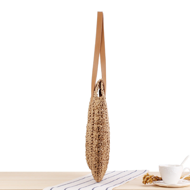 Simple Round Shoulder Bag Straw Handbag Summer Beach Bags apparel & accessories