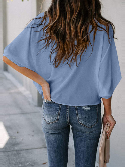 Cowl Neck Three-Quarter Sleeve Blouse apparel & accessories