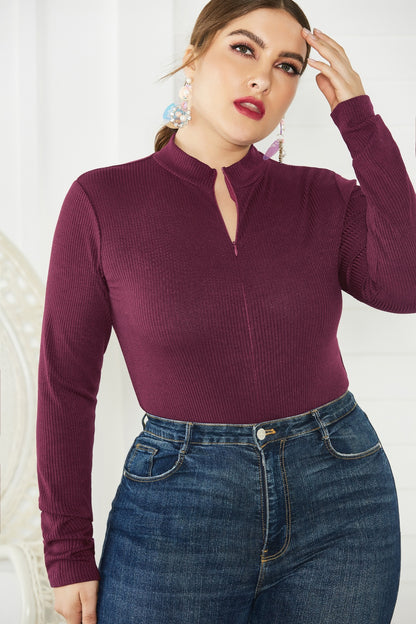 Plus Size Zip Up Long Sleeve Bodysuit Dresses & Tops