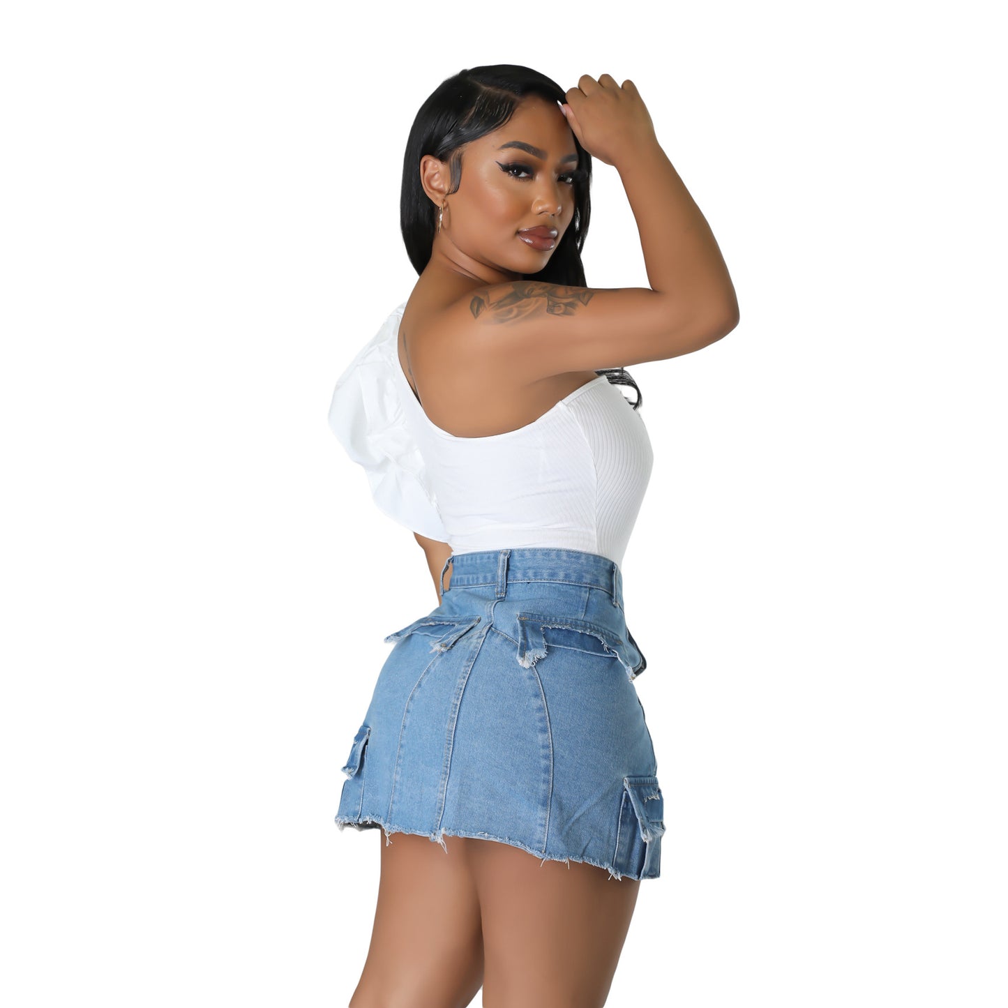 Ripped Pocket Denim Skirt Hip Skirt apparel & accessories