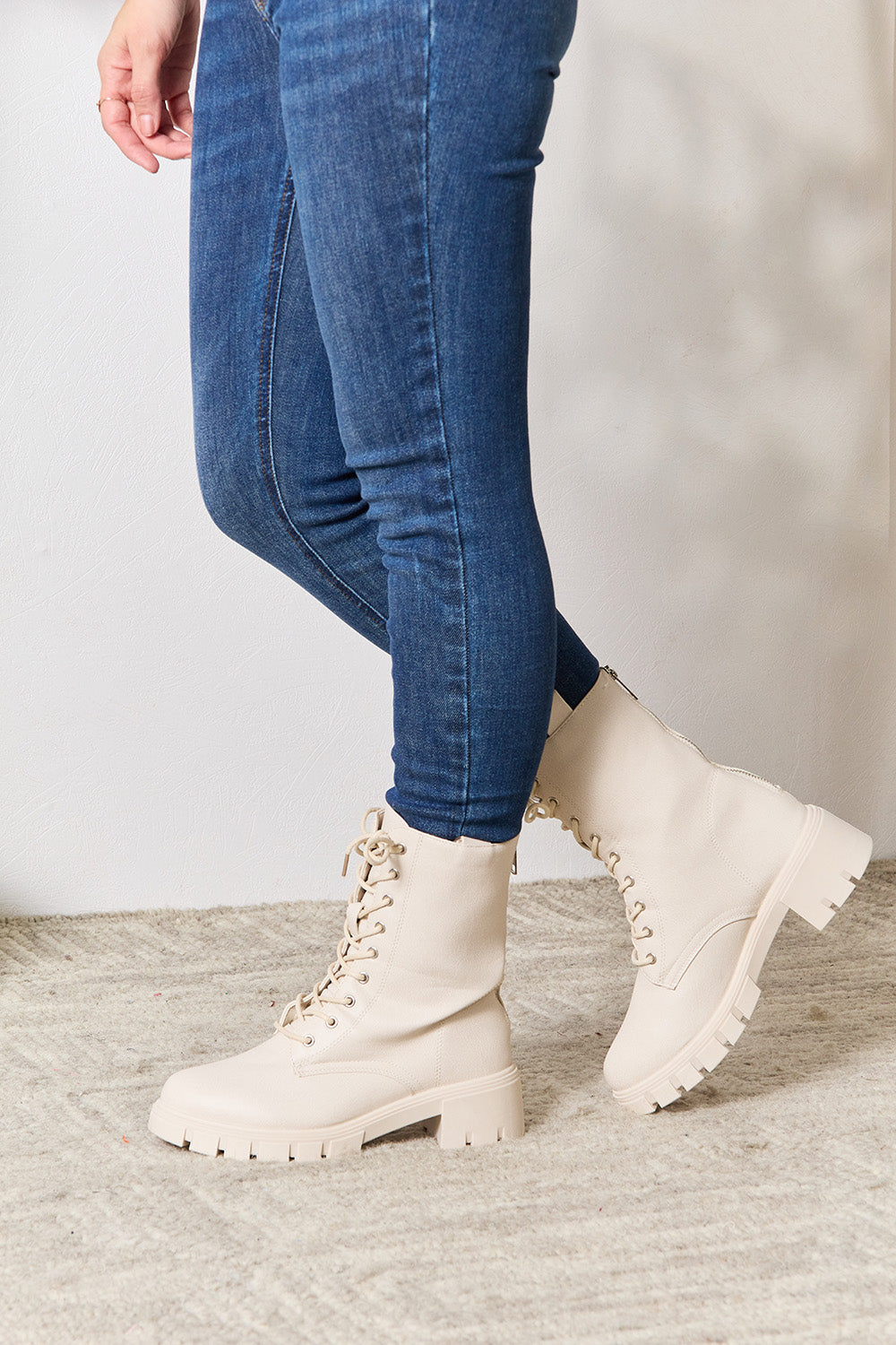 East Lion Corp Zip Back Lace-up Front Combat Boots Accessories for women