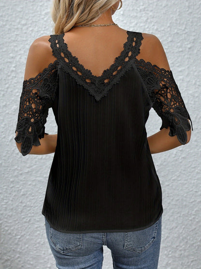 Lace Detail V-Neck Cold Shoulder Blouse apparel & accessories