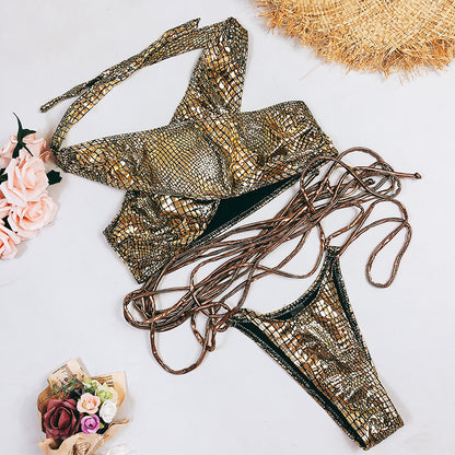 Snakeskin fabric strappy swimsuit apparel & accessories