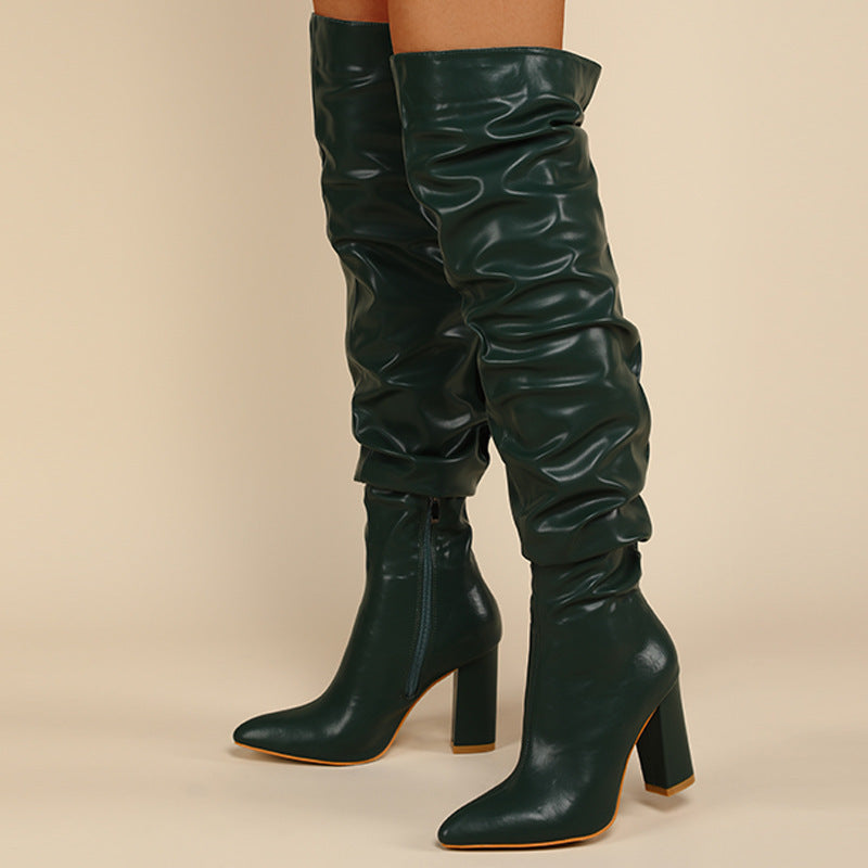 Chunky Heel High Zipper High Leg Boot Shoes & Bags