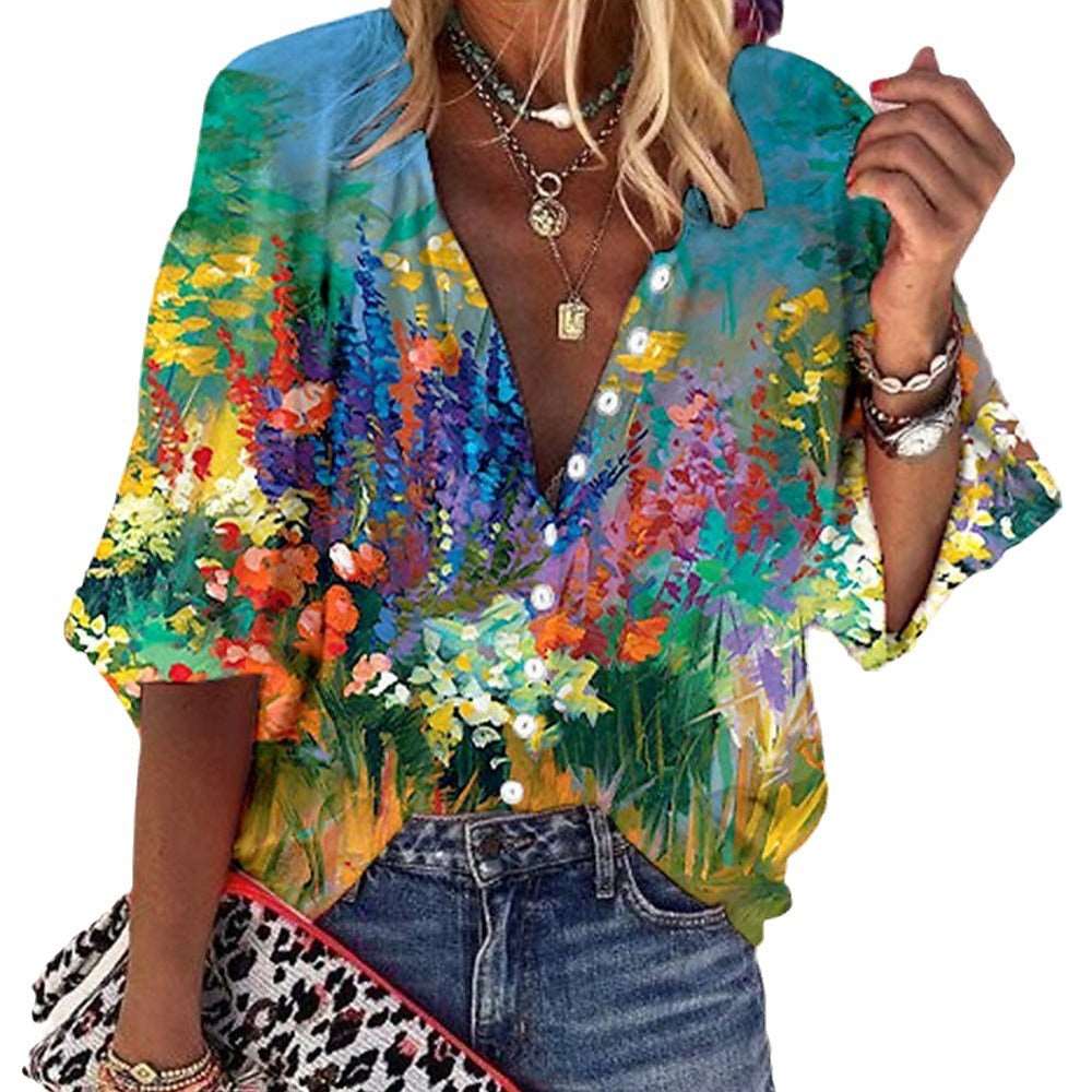 Flower Printed Long-sleeved Top Female apparel & accessories