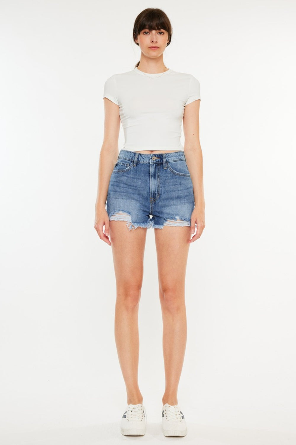 Kancan Distressed Raw Hem High Waist Denim Shorts Bottom wear