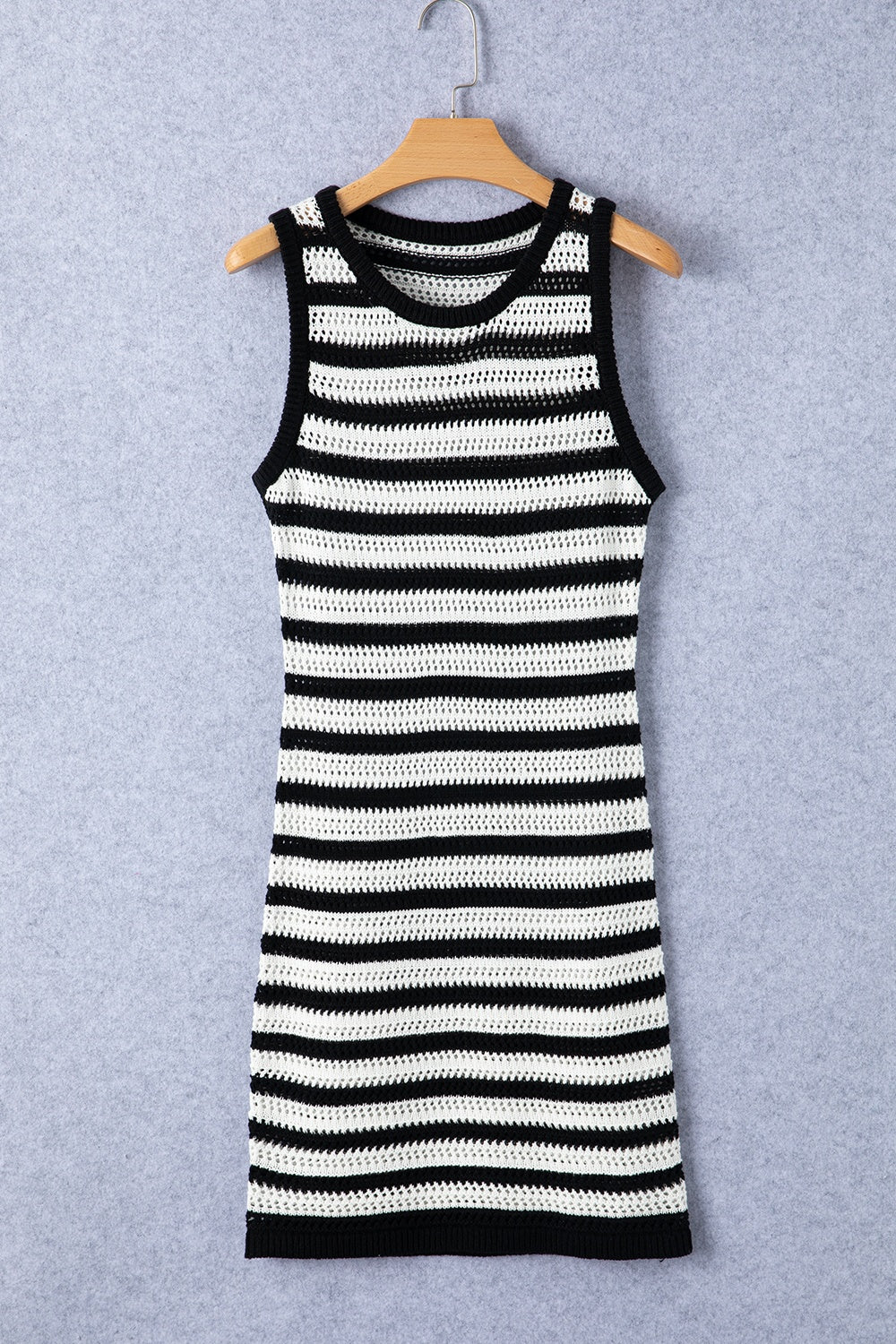 Openwork Striped Wide Strap Knit Dress Dresses & Tops