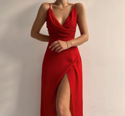 V-neck Slip Dress Low Cut Printed Slit Dress 7