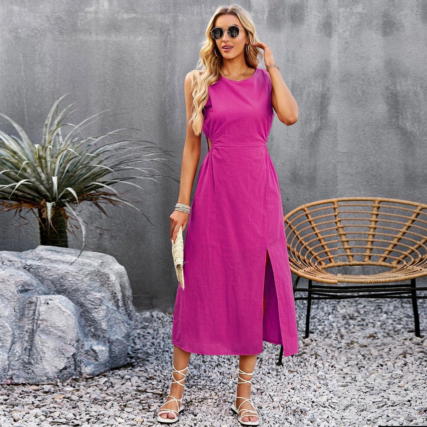 Women's Summer Solid Color Sleeveless Dress apparel & accessories