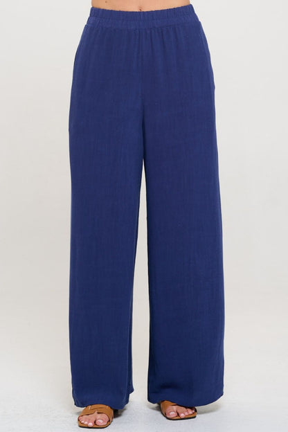 RENEE C Linen Wide Leg Pants with Pockets Bottom wear