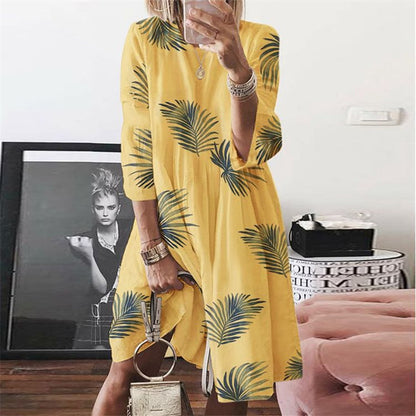 Retro print O-neck print dress women apparel & accessories