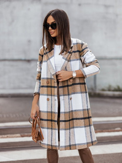 Fashion Brushed Mid-length Plaid Wool Coat apparels & accessories