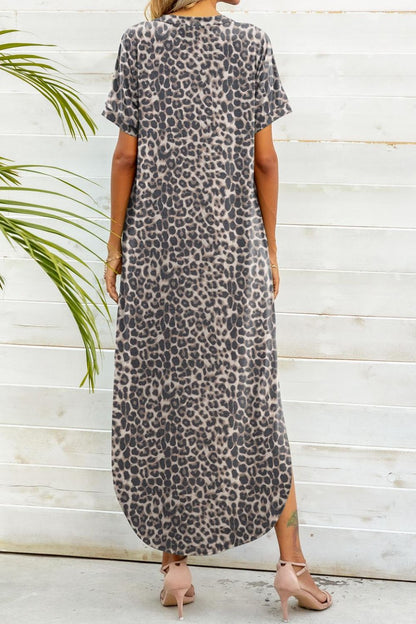 Printed V-Neck Curved Hem Dress apparel & accessories