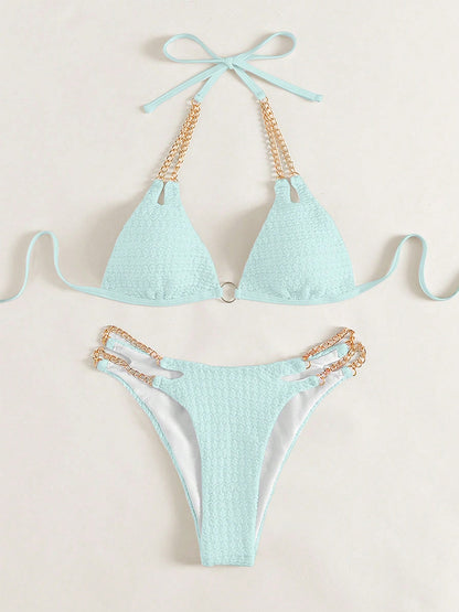 Chain Detail Halter Neck Bikini Set apparels & accessories