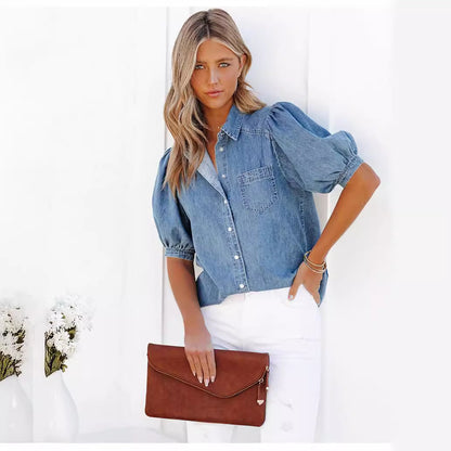 Thin Denim Shirt Casual Top For Women apparels & accessories