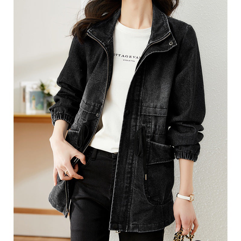 Denim Women's Coat Hooded Casual Top Mid-length apparel & accessories