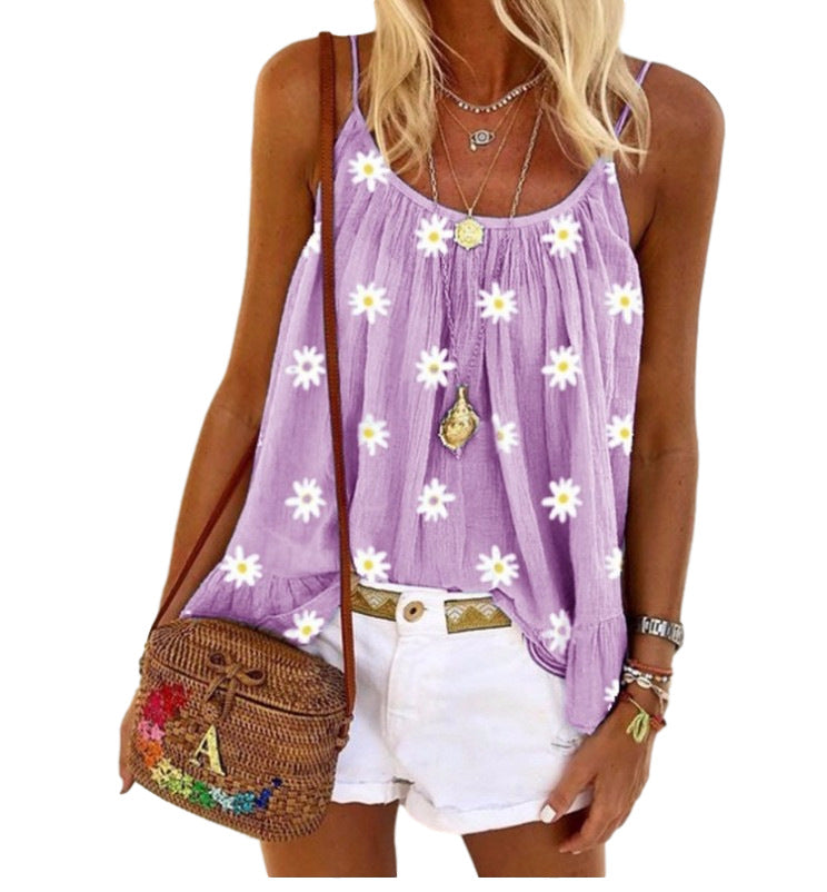 Women's Little Daisy Printed Camisole Large Size Loose Vest apparels & accessories