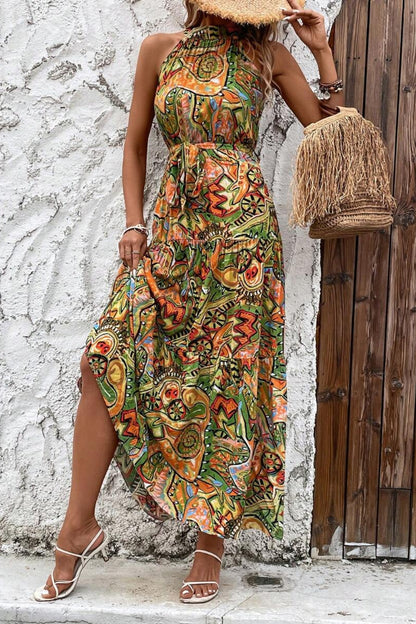 Tied Slit Floral Sleeveless Dress apparel & accessories