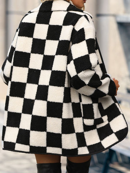 Checkered Button Front Coat with Pockets Dresses & Tops