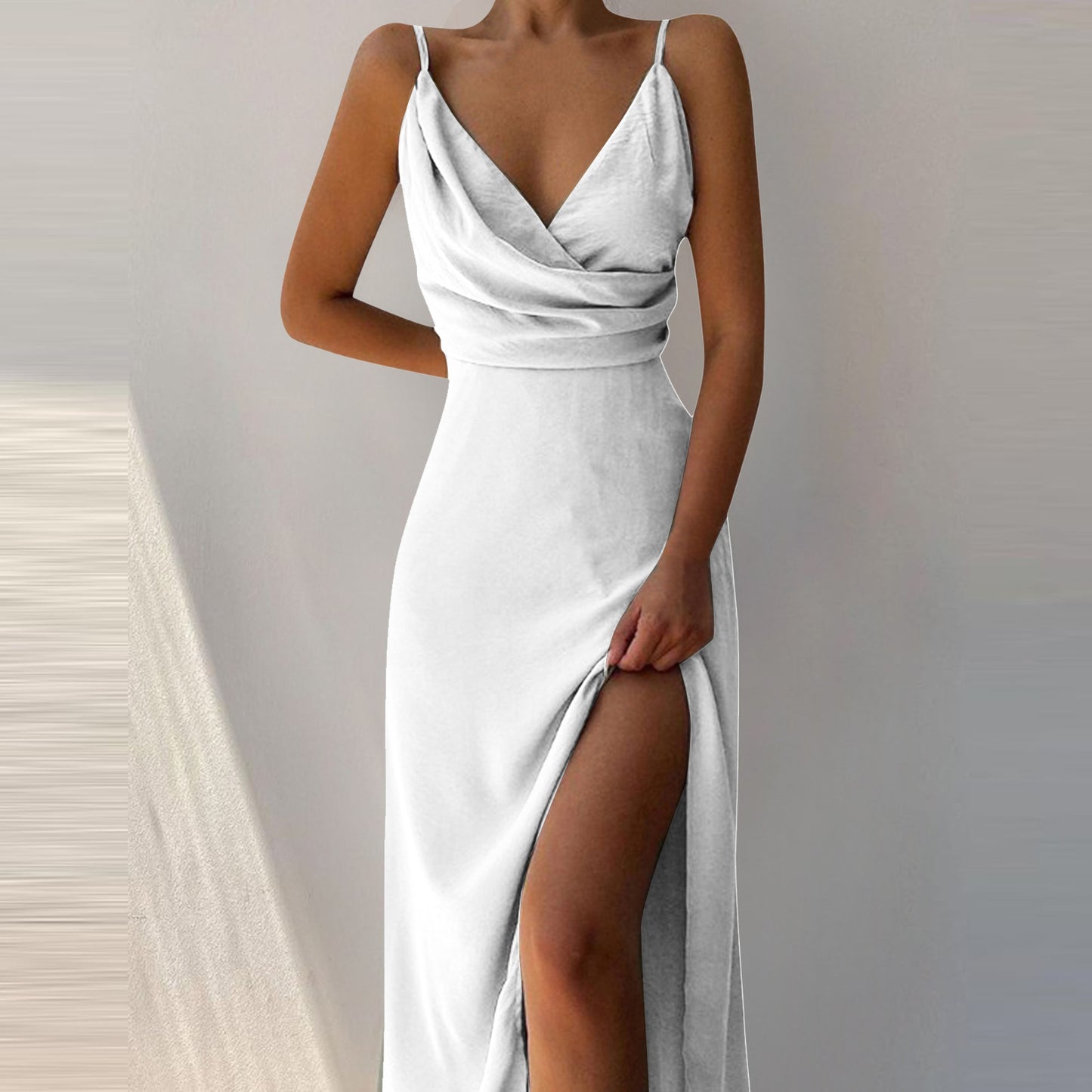 V-neck Slip Dress Low Cut Printed Slit Dress 7