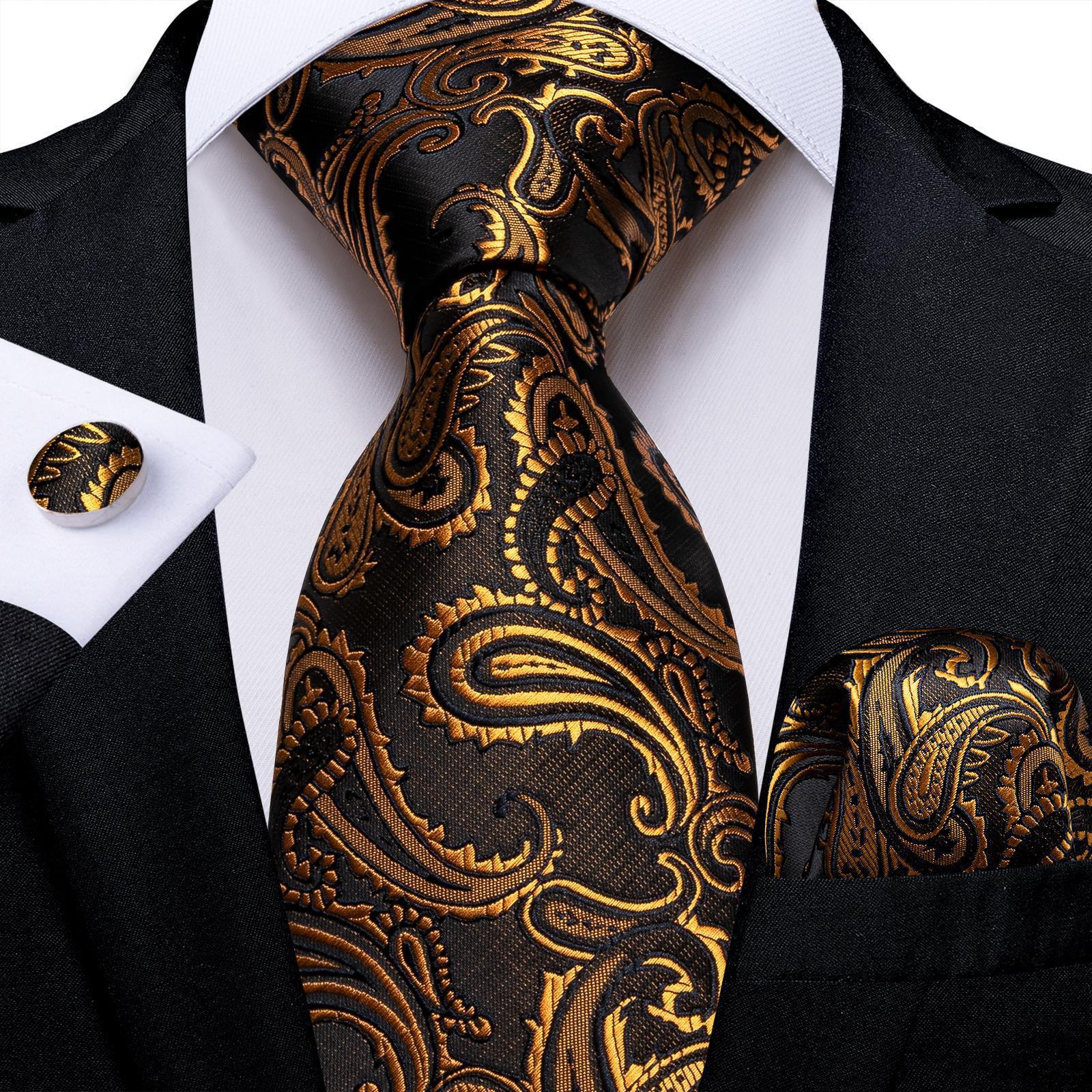 Men's Tie Luxury Black And Gold Striped Silk Woven apparels & accessories