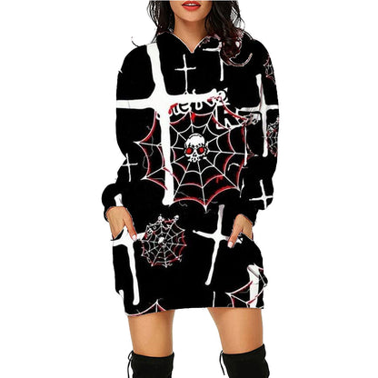 Halloween Print Long Hoodie With Pockets halloween